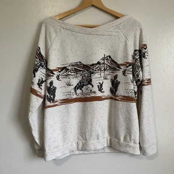 Ariat Old West Sweatshirt Egret Crossover Neck Long Sleeve Sz XL Southwestern - Picture 12 of 13
